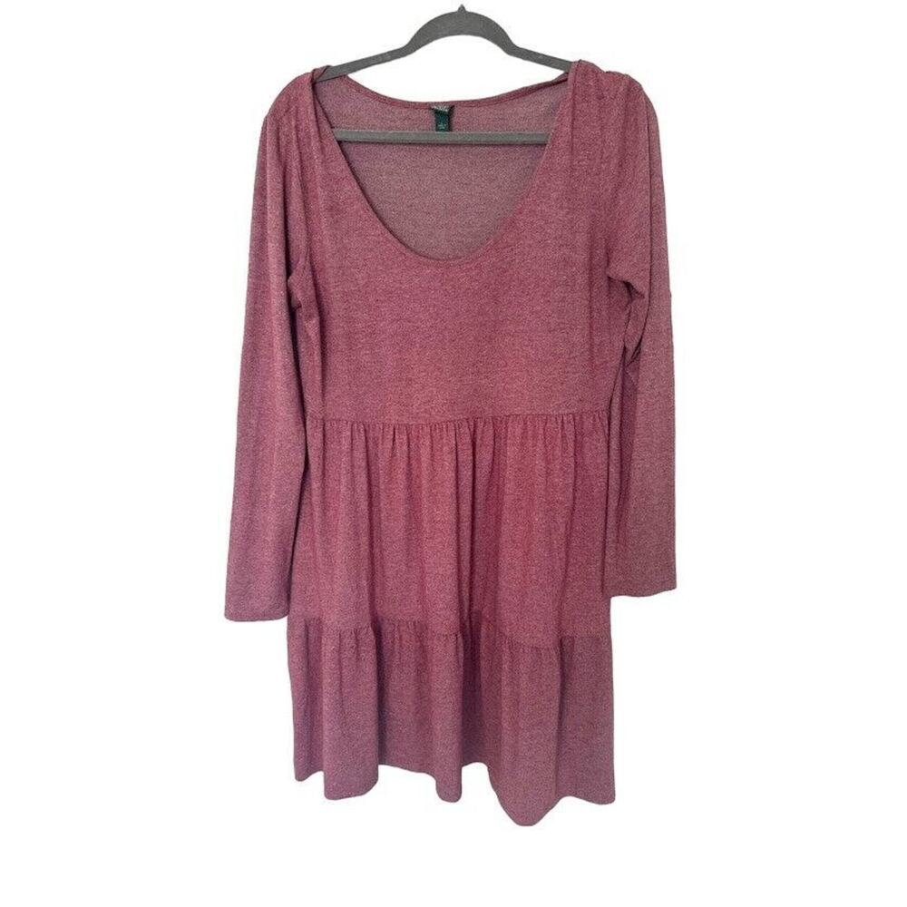 Wild Fable Women's Size‎ L Long Sleeve Brushed Rib Knit Tiered Dress Dull Rose